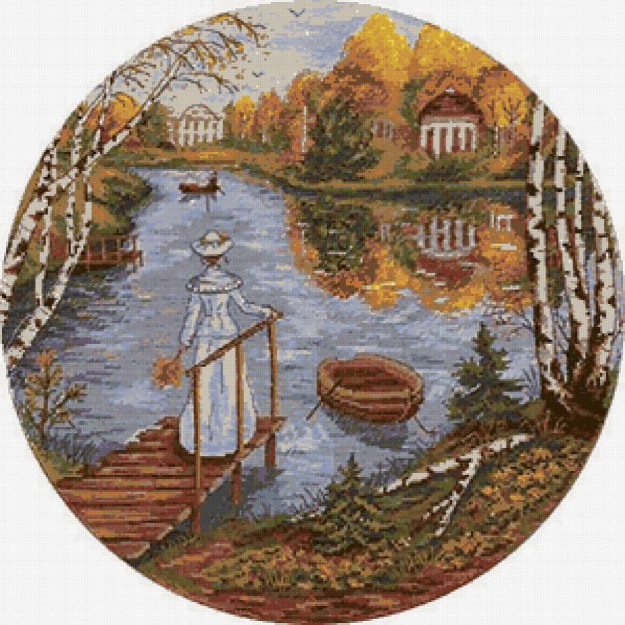 Ранняя осень - пейзаж, река, лодка, дама - предпросмотр