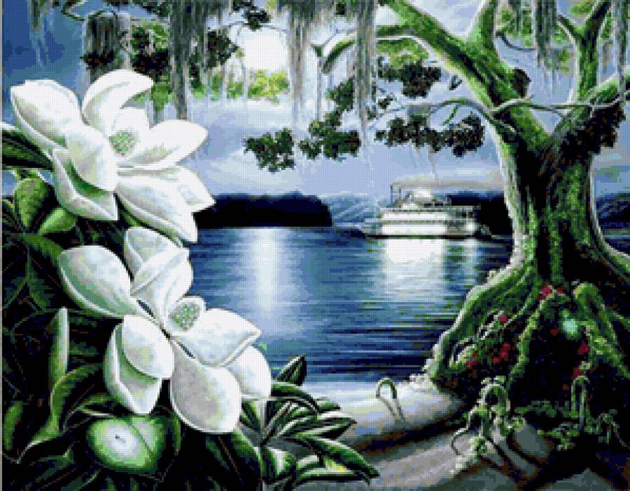 теплоход в ночи - природа, река, ночь, вода - предпросмотр