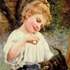 Оригинал схемы вышивки «Девочка и котенок» (№158320)