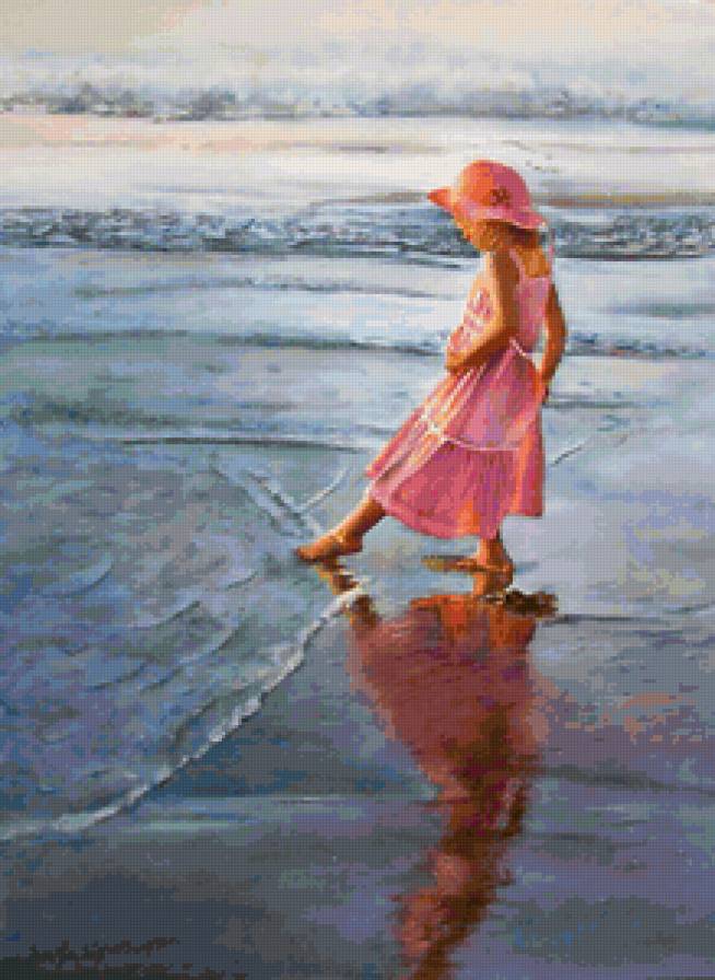 У моря - девочка, пейзаж, живопись - предпросмотр