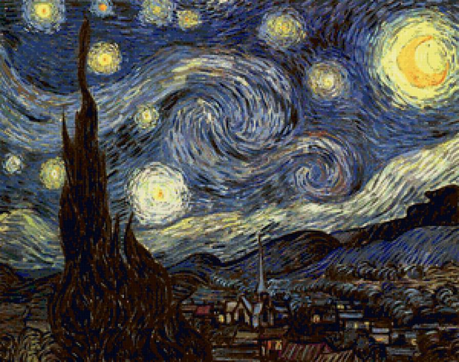 Ван Гог.Звездная ночь..jpg - небо, звездное небо, домики, пейзаж, природа, ночь. - предпросмотр