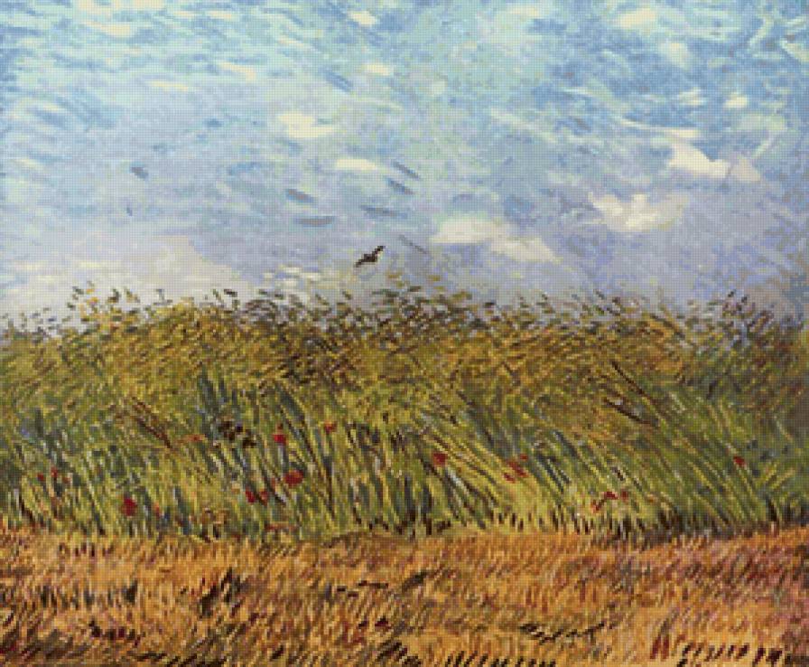 Ван Гог.Пшеничное поле с жаворонком. - природа, растения, небо., пейзаж - предпросмотр