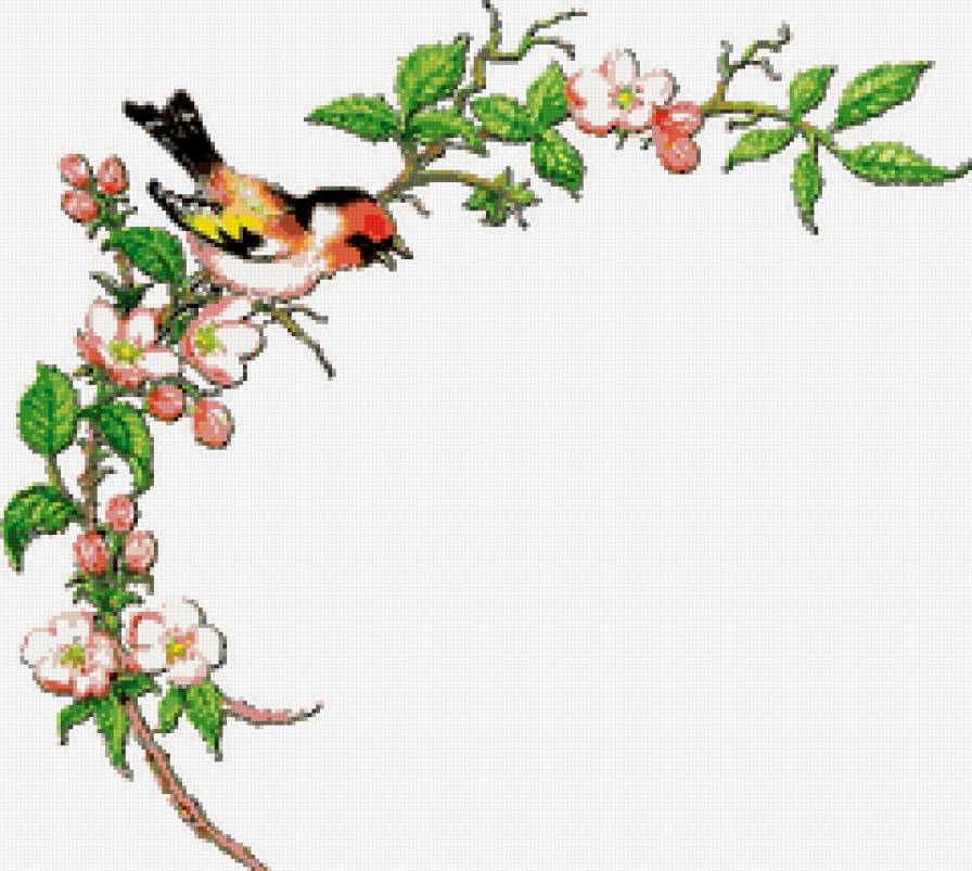 сюжет для подушки - ветка, птица - предпросмотр