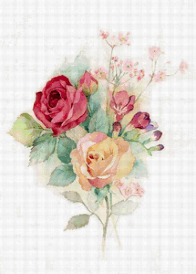 Акварельные цветы - живопись, акварель, цветы, природа, розы, картина - предпросмотр