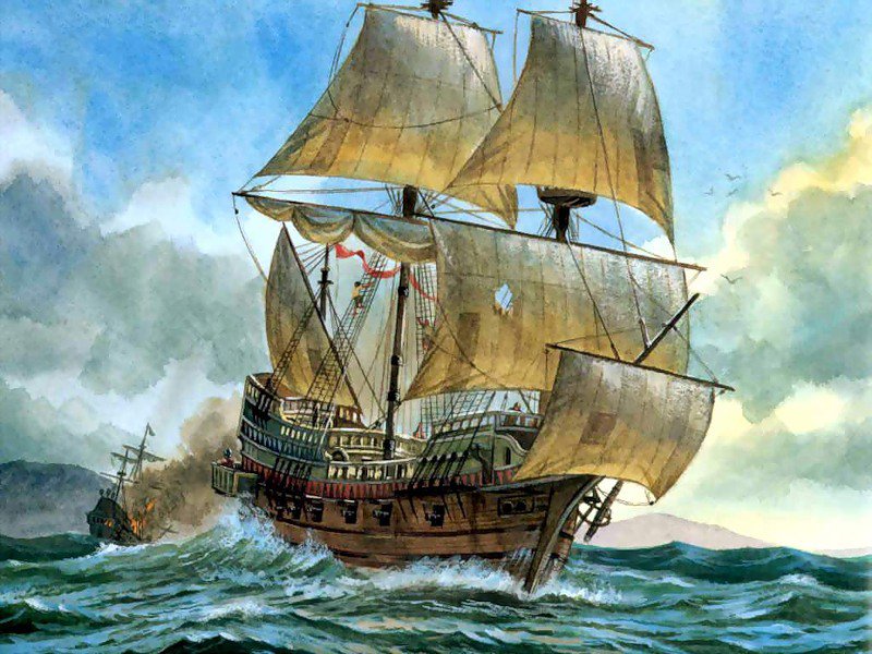 На всех парусах - живопись, парусник, картина, море, корабль, парус, морская битва - оригинал