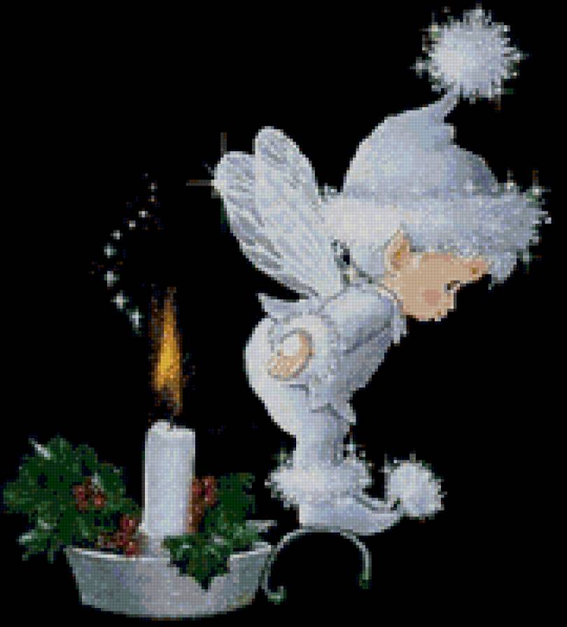 Ангелочек - ангел, ягоды, свеча, открытка - предпросмотр