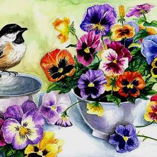 Оригинал схемы вышивки «цветы и птичка» (№159637)