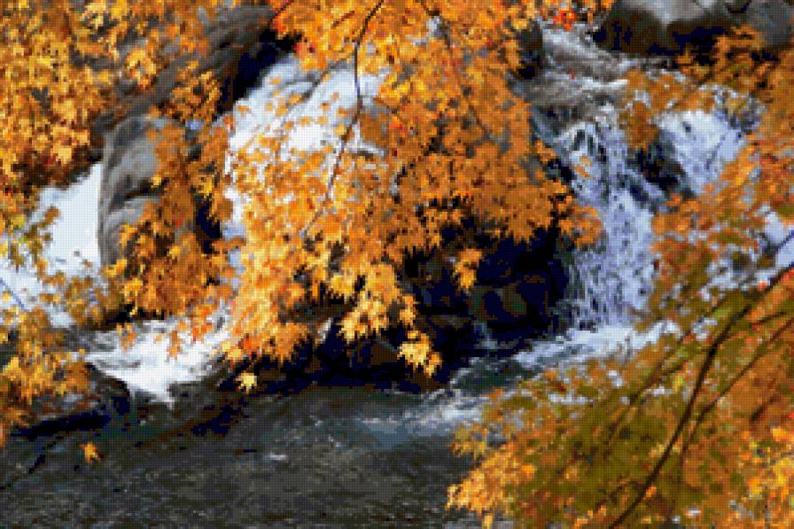 осенний пейзаж - водопад, осень, пейзаж, вода, природа - предпросмотр