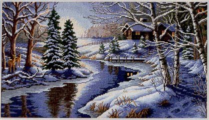 №160057 - лес, дом, зима, река, снег - оригинал