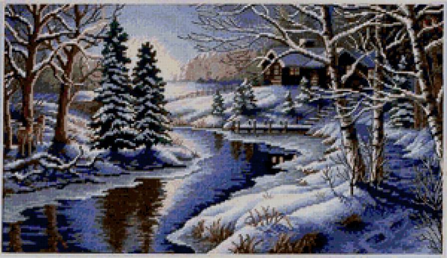 №160057 - лес, дом, снег, зима, река - предпросмотр