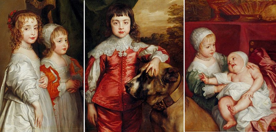 дети и мастиф (триптих) общий вид - картина, красота, открытка, портрет, дети, живопись - оригинал