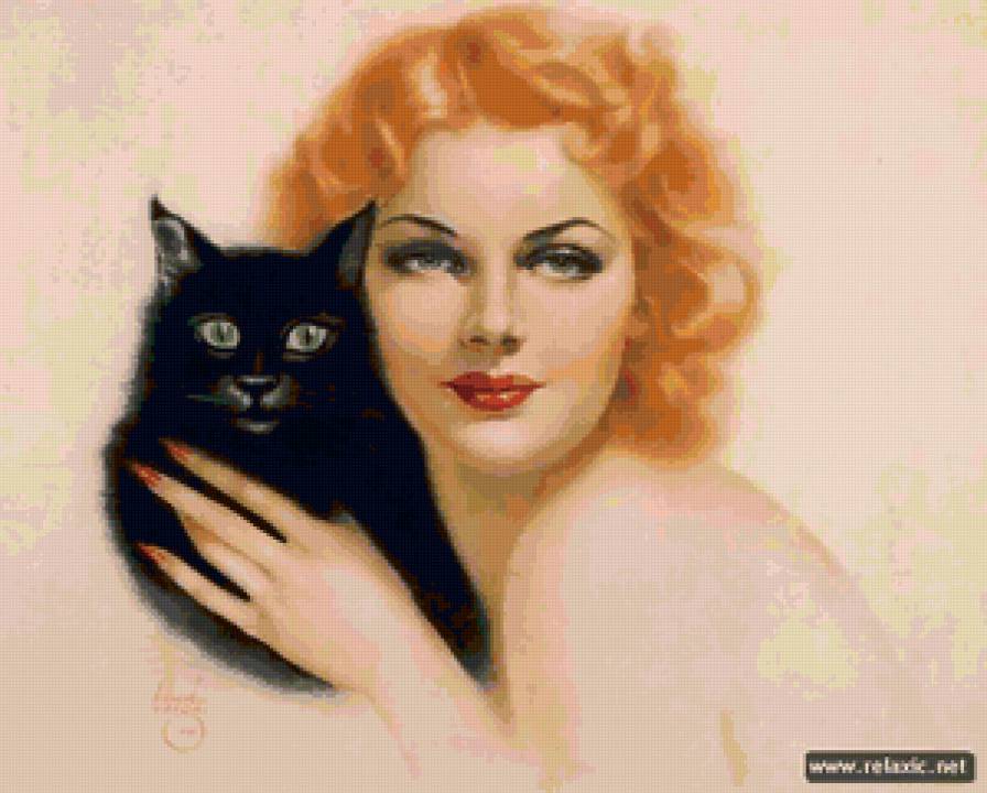 в стиле пин-ап - кот, девушка - предпросмотр