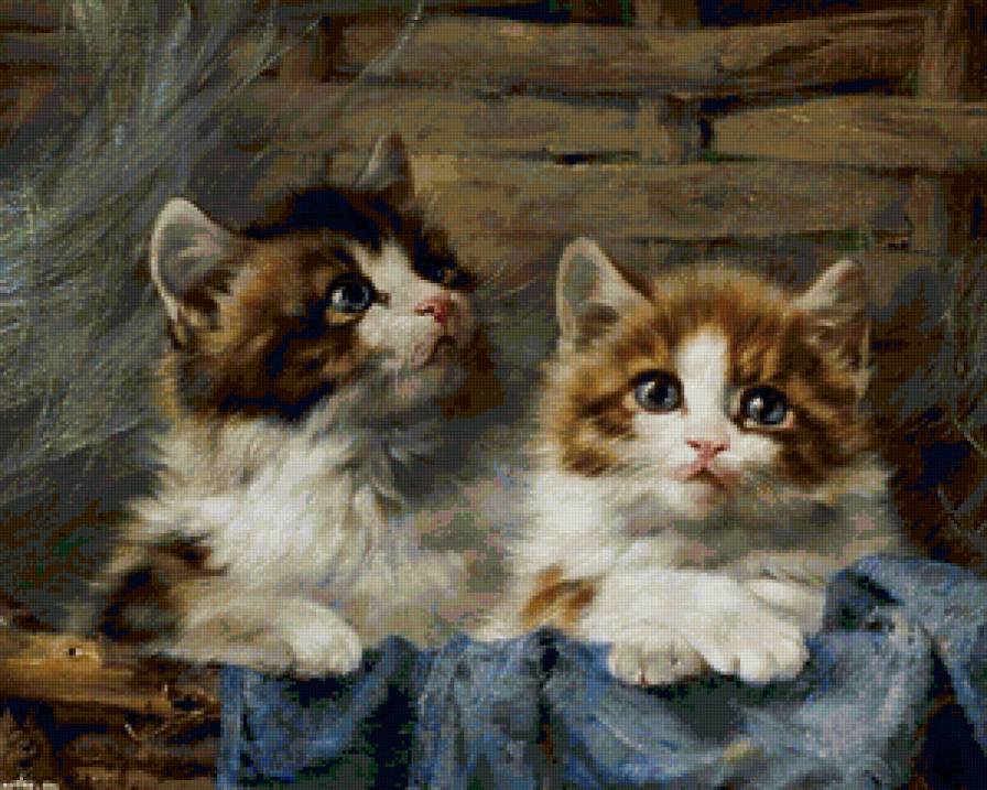 Очаровашки котята - животные, живопись, картина, котята - предпросмотр