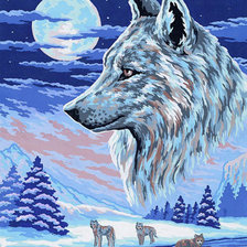 Оригинал схемы вышивки «волк и луна» (№160399)