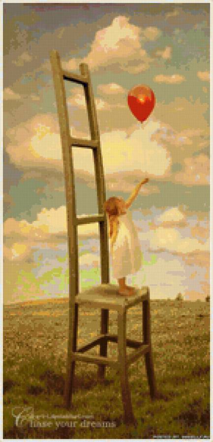 девочка на стуле - стул, девочка, шарик, ребенок, природа - предпросмотр