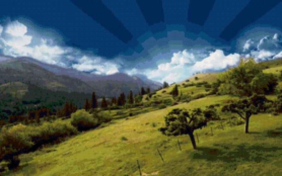 №160557 - природа, небо, поляна, горы, лето - предпросмотр