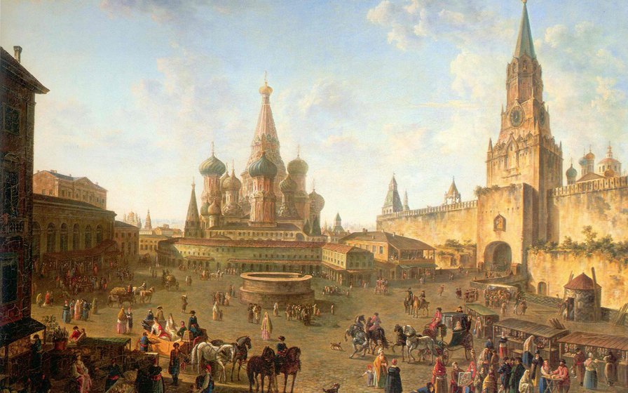 Старая Москва - москва, город, площадь, храм, люди, картина - оригинал