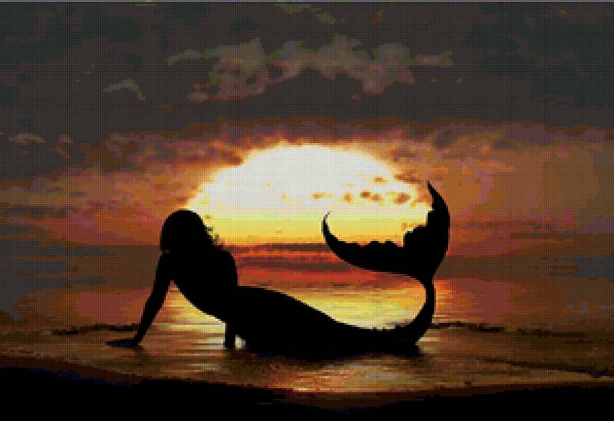 Русалка2 - фентези, русалка, закат, девушка - предпросмотр