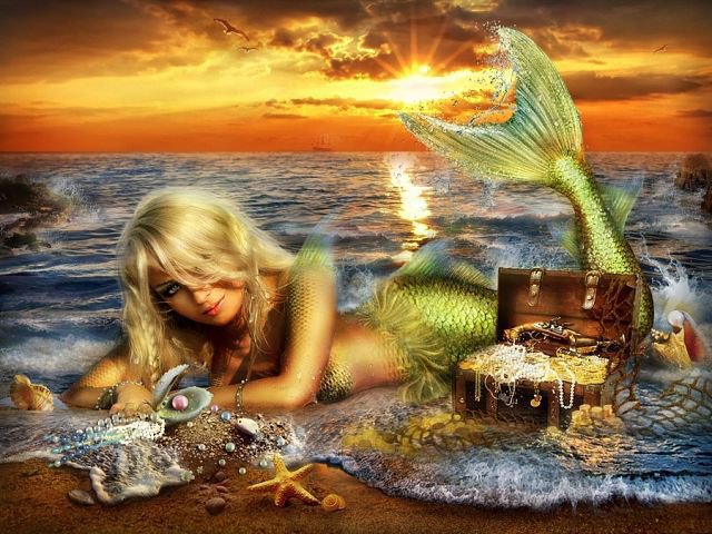Русалка3 - девушка, русалка, море, фентези - оригинал