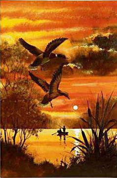 Охота. Утки - закат, утки, речка, охота - оригинал