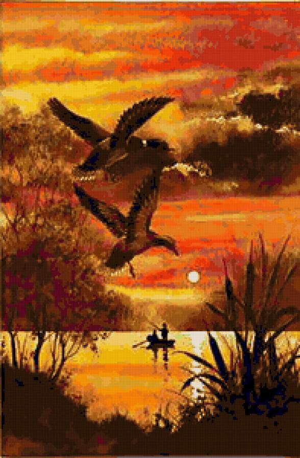 Охота. Утки - утки, закат, речка, охота - предпросмотр