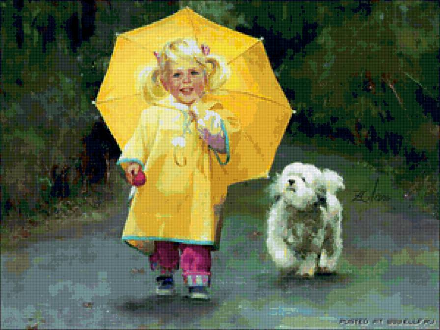 девочка - картина, дети, собака, девочка, живопись - предпросмотр