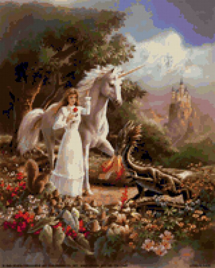 №160911 - девушка, единорог, фентези - предпросмотр