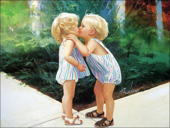 первый поцелуй - картина, лето, поцелуй, дети, малыш - оригинал