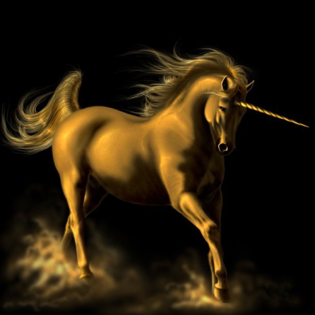Золотой Единорог - конь, фэнтази, пегас, единорог - оригинал