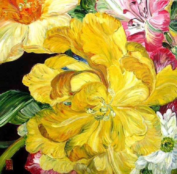 Подушка "Желтый тюльпан" - букет, ромашки, подушка, тюльпаны, цветы - оригинал
