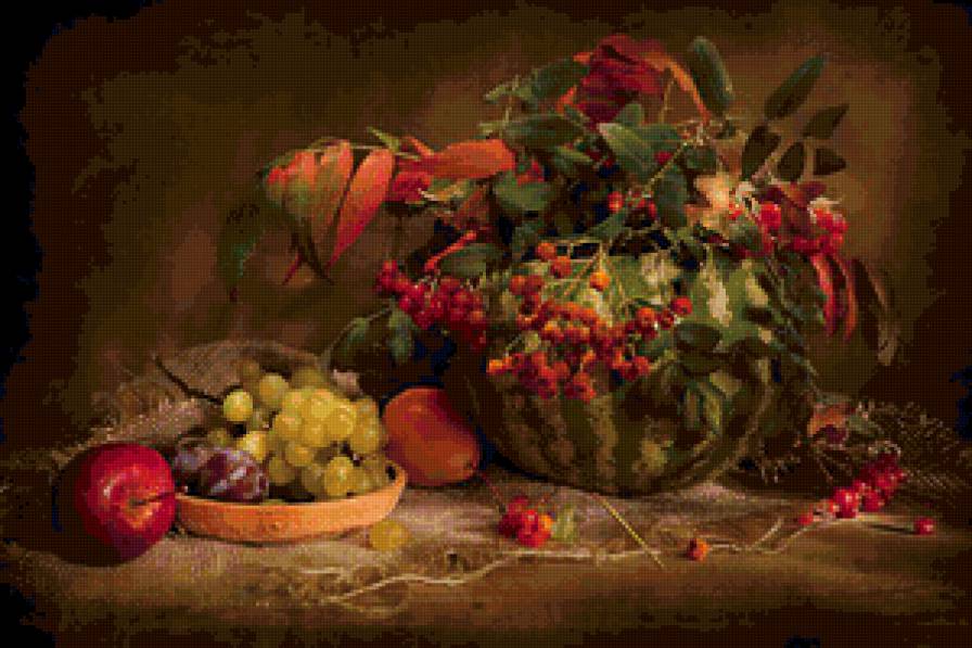 натюрморт - виноград, рябина, арбуз - предпросмотр