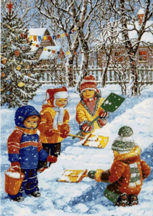 Горка своими ручками - елка, ребенок, зима, снег, горка - предпросмотр