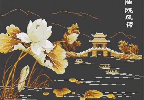 Лилия у пагоды - китай, лилия, цветок, иероглифы, пагода, восток - оригинал