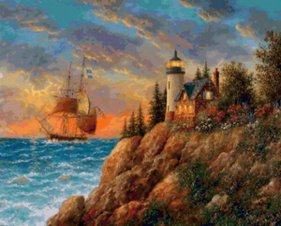 Серия "Пейзажи" - корабль, море, пейзаж, горы, маяк - предпросмотр