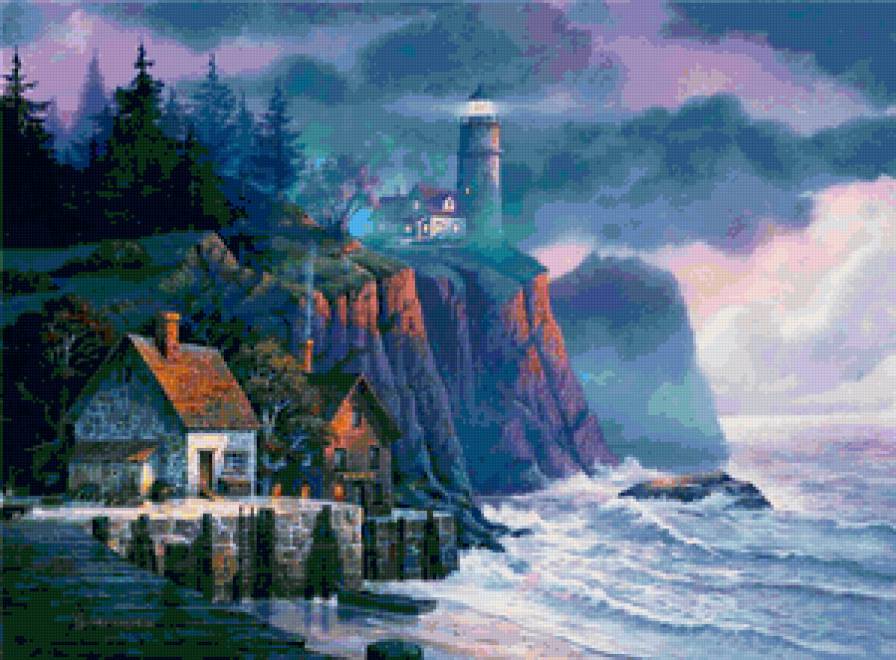 Серия "Пейзажи" - маяк, море, пейзаж, домик, лето - предпросмотр