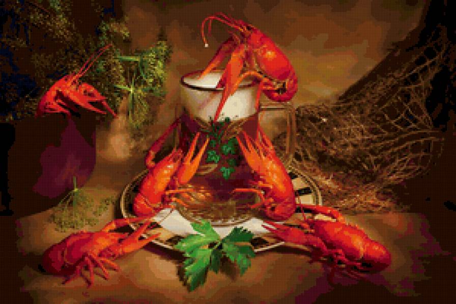 натюрморт - раки, кружка пива - предпросмотр