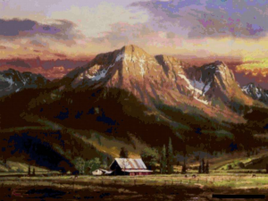 Серия "Пейзажи" - домик, горы, пейзаж - предпросмотр