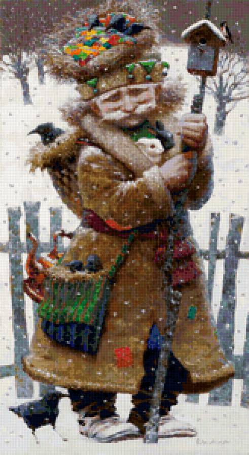 Старичок-лесовичок - дедушка, животные, люди, пейзаж, зима - предпросмотр