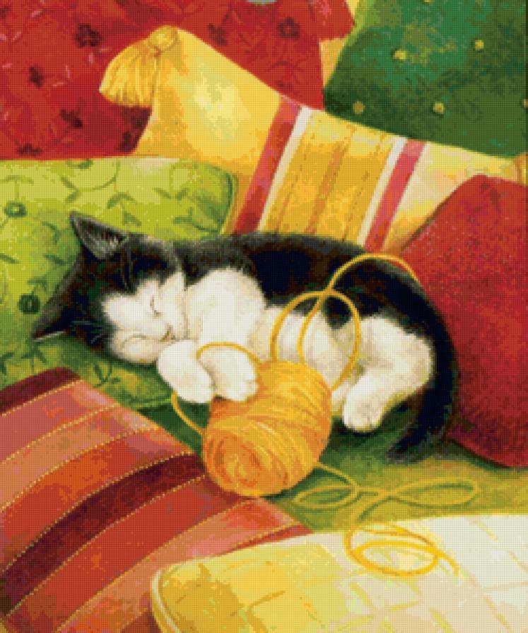 Милый соня - живопись, кошки, животные - предпросмотр