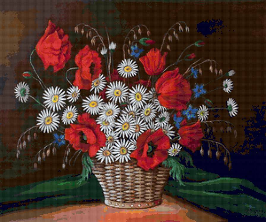 Маки, ромашки, колокольчики - маки, ромашка, ромашки, мак, букет, яркие букеты, колокольчики - предпросмотр