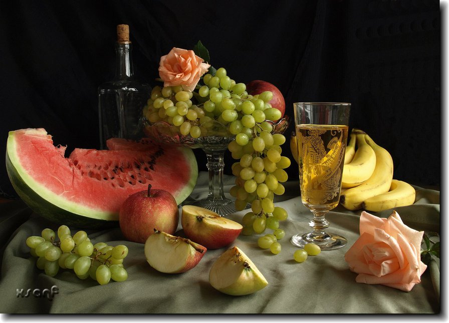 натюрморт - виноград, арбуз, фрукты, натюрморт - оригинал