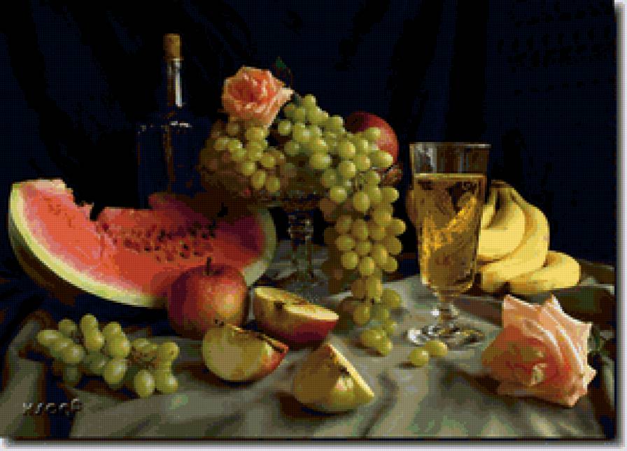 натюрморт - арбуз, виноград, фрукты, натюрморт - предпросмотр