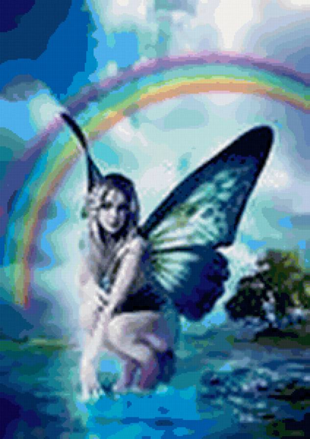 Бабочка - бабочка, радуга, девушка - предпросмотр