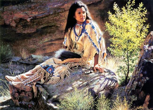 Серия "В индейском стиле" - пейзаж, горы, девушка - оригинал