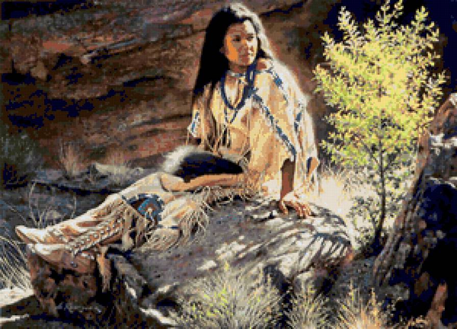 Серия "В индейском стиле" - девушка, пейзаж, горы - предпросмотр