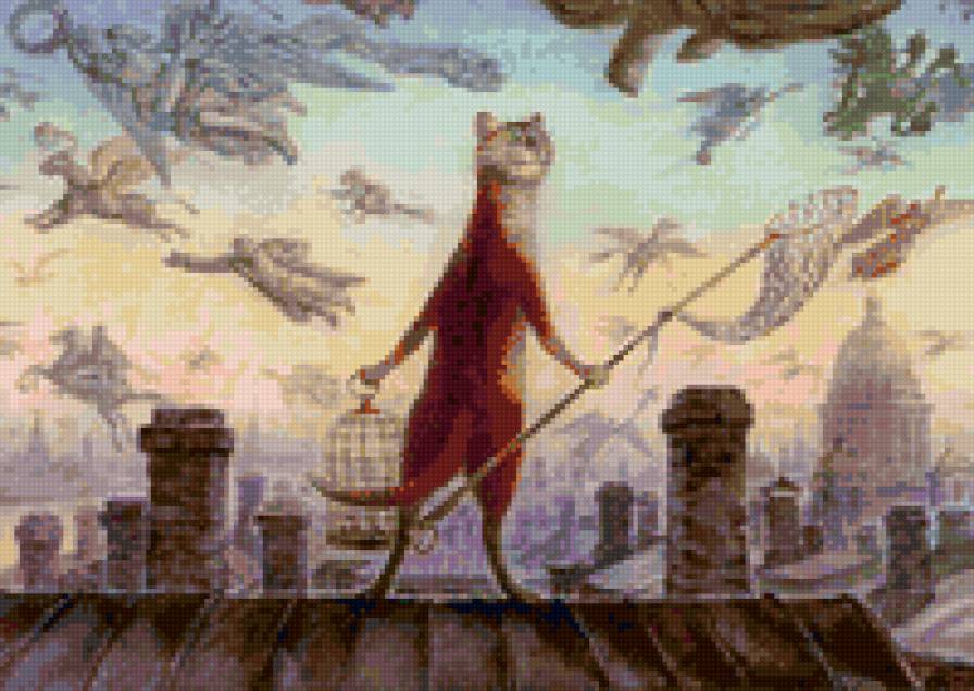 Кошачья охота на крыше. - кошка, юмор, кот, крылья, животные, картинка - предпросмотр