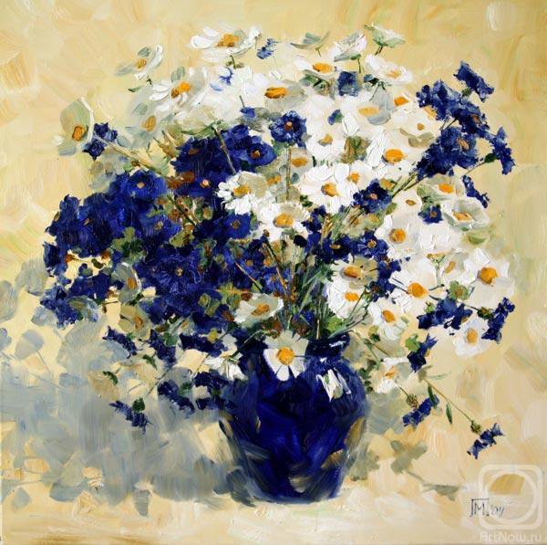 васильково-ромашковый букет - васильки, ромашки, ваза, букет, цветы - оригинал