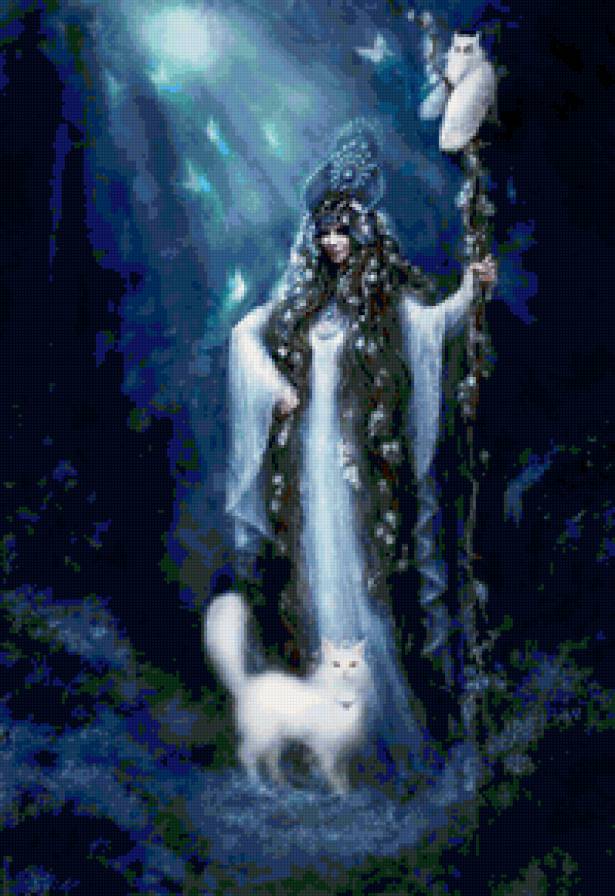 №164455 - кошка, магия, девушка, волшебница, филин, фэнтази, королева, фея - предпросмотр