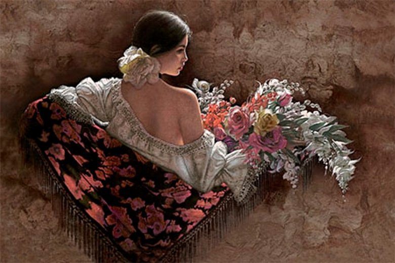 Серия "В испанском стиле" - цветы, девушка, букет - оригинал