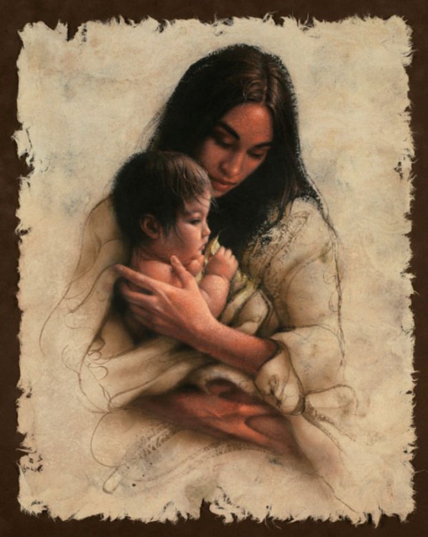 Серия "В индейском стиле" - девушка, дети - оригинал